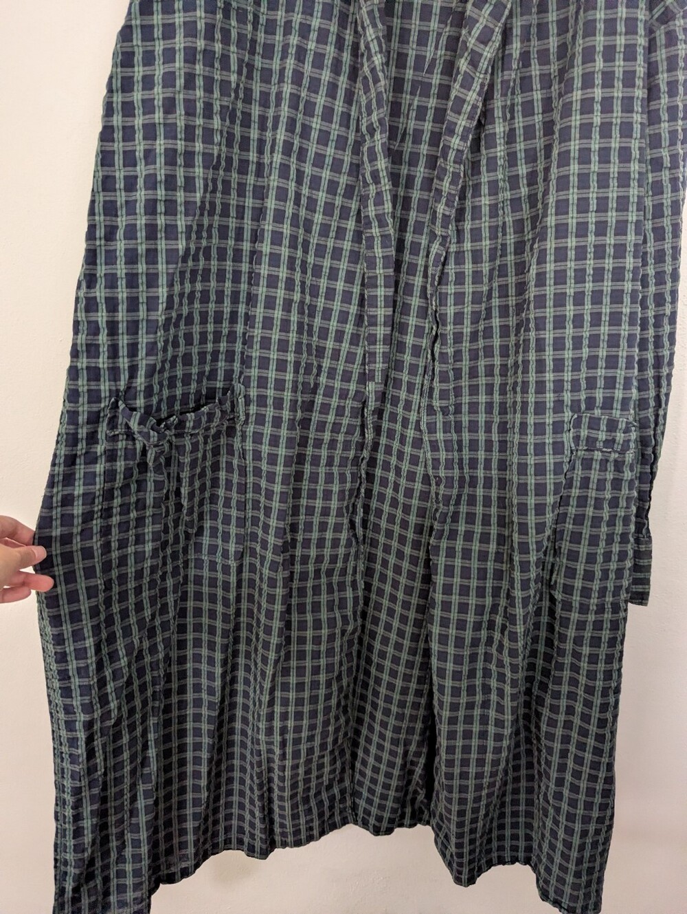 Vintage Christian Dior Robe De Chambre Plaid Robe Cotton Green Blue One Size - Picture 4 of 8